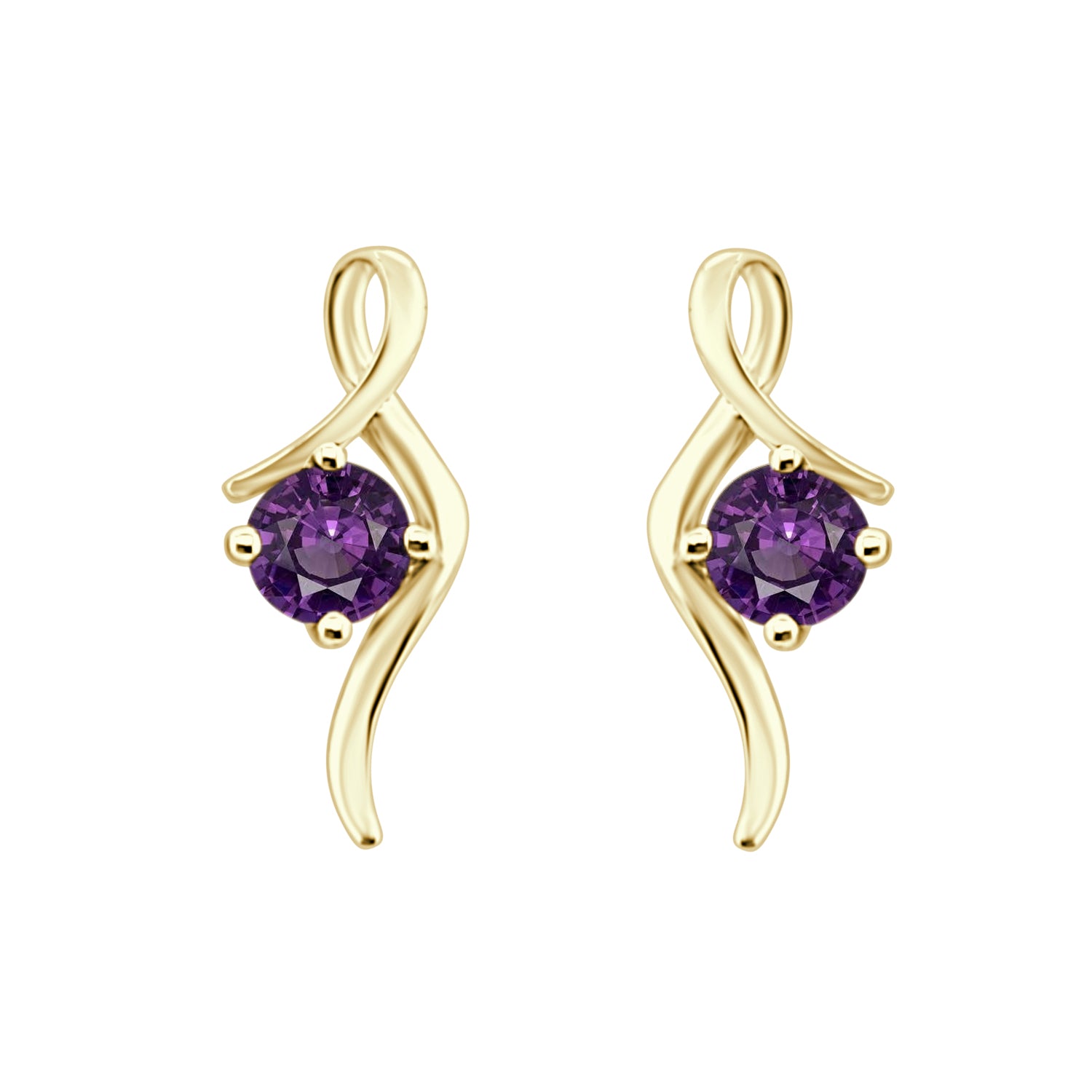 Free Form 14 Karat Yellow Gold Amethyst Round Shape Earrings - 0.85 Carats