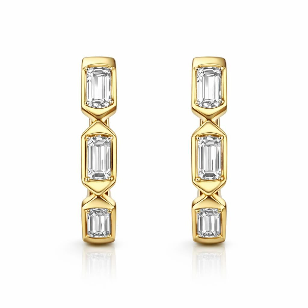 Bezel Set Baguette Diamond Hoop Earrings