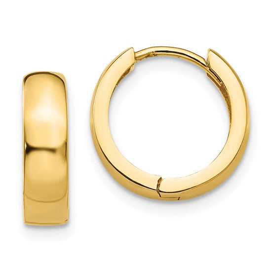 Sure, how about: 14 Karat Yellow Gold Round Hinged Hoop Earrings