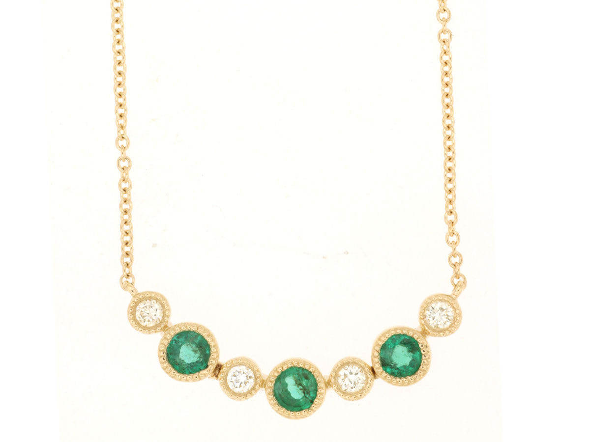 Emerald Bezel Set 6-Stone Necklace in 14K Yellow Gold - Round Shape, 0.30 ct