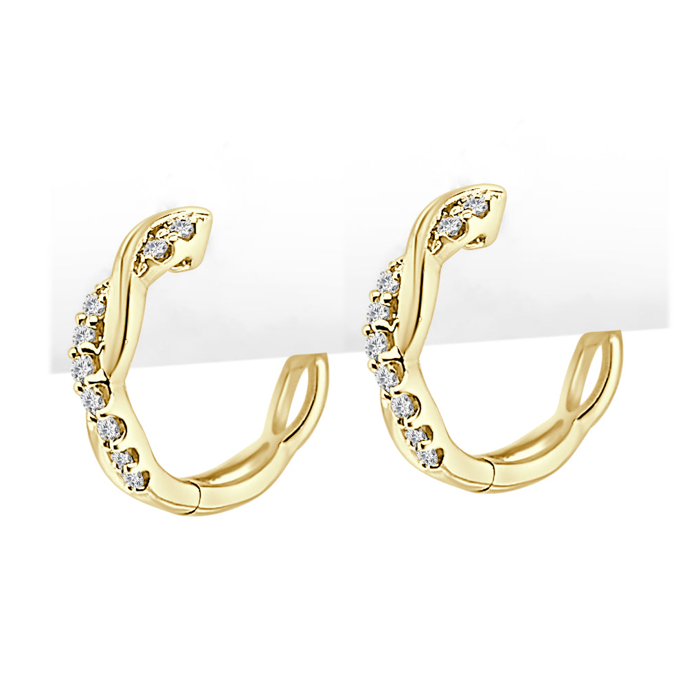 10K Yellow Gold Twisted Diamond Huggie Earrings with 0.25ct Natural Round Diamonds