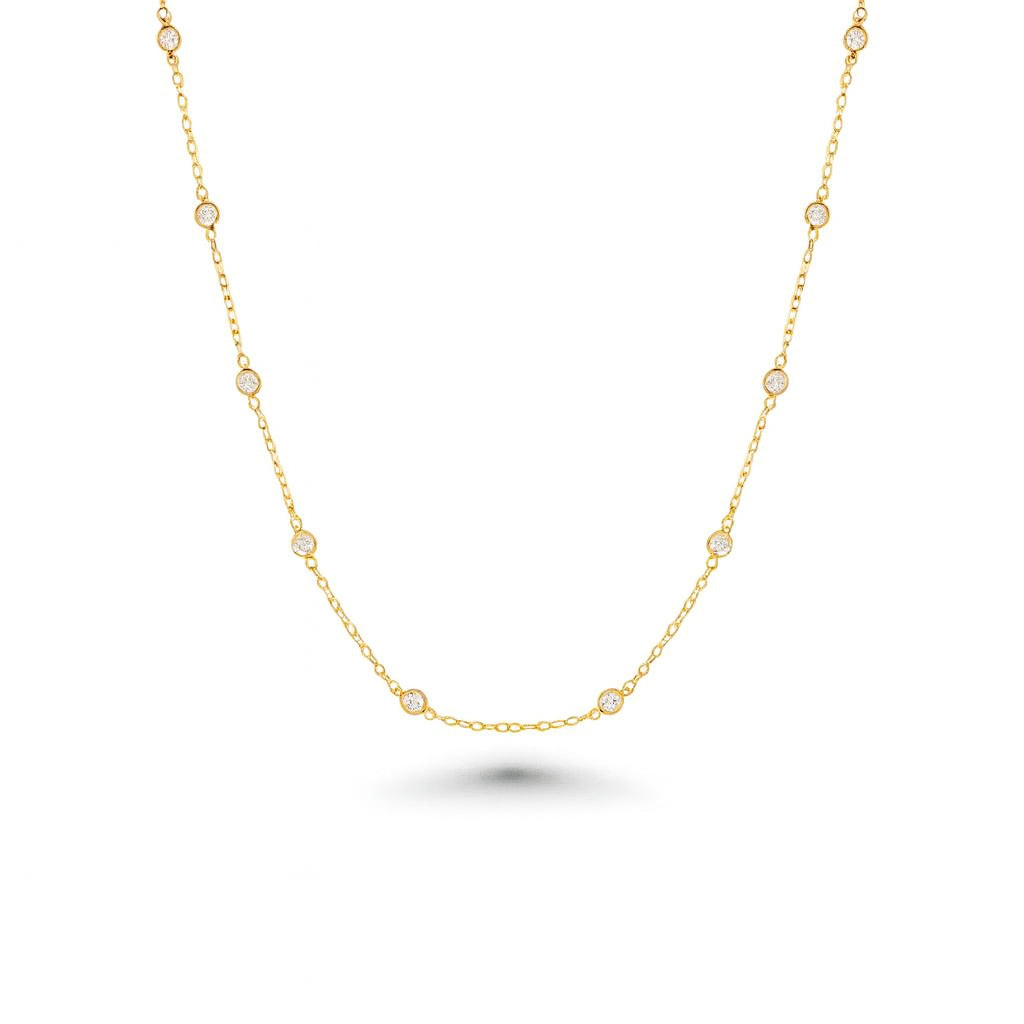 14 Karat Yellow Gold Round Natural Diamond Necklace - 0.82 Carat
