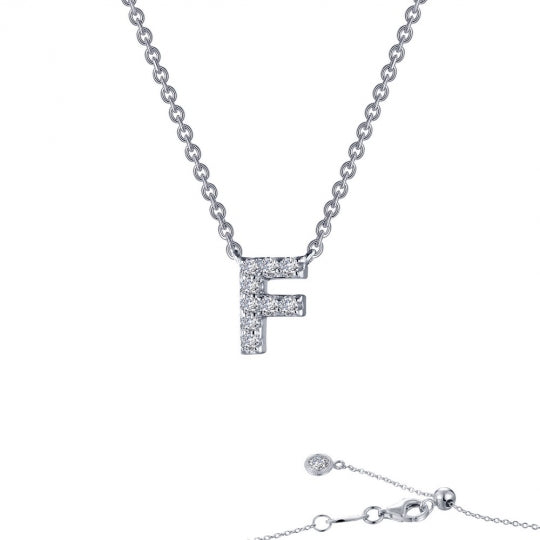 Platinum Coated Sterling Silver Block Letter F Necklace with Lassaire 0.36