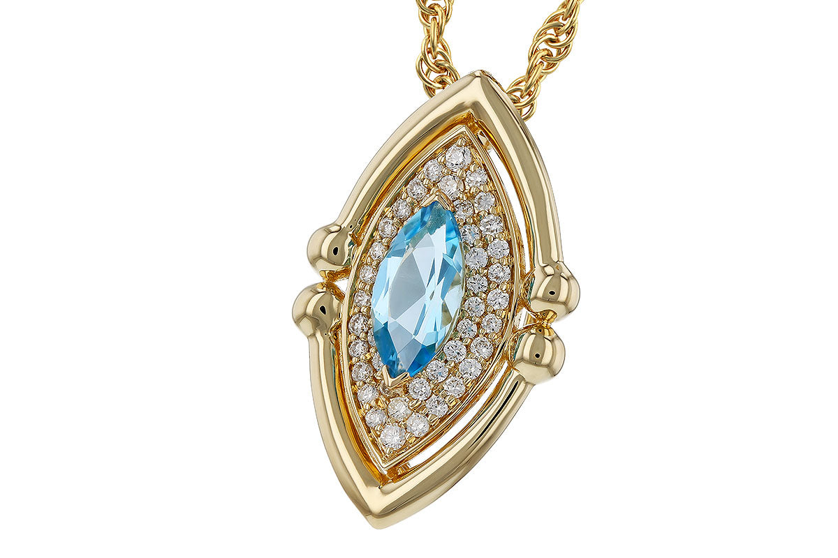 14K Yellow Gold Marquise Blue Topaz Necklace - 0.54 Carats