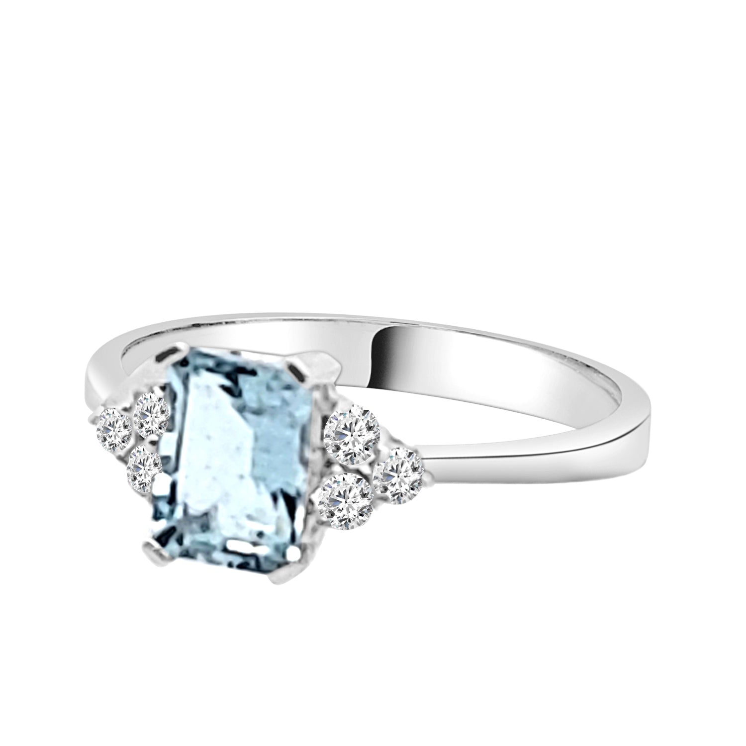 14 Karat White Gold Aquamarine Ring - Emerald Shape 1.00 Carat
