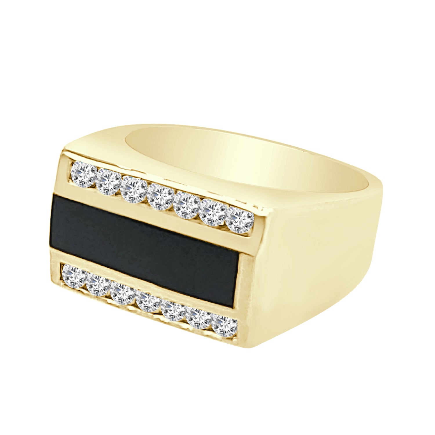 14K Yellow Gold Onyx Bar Ring with Natural Diamond Accent (0.63 ct)