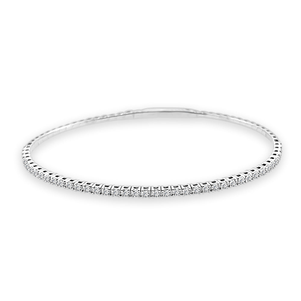 14 Karat White Gold Stackable Diamond Bangle Bracelet with 1.00 Carat Natural Round Diamonds