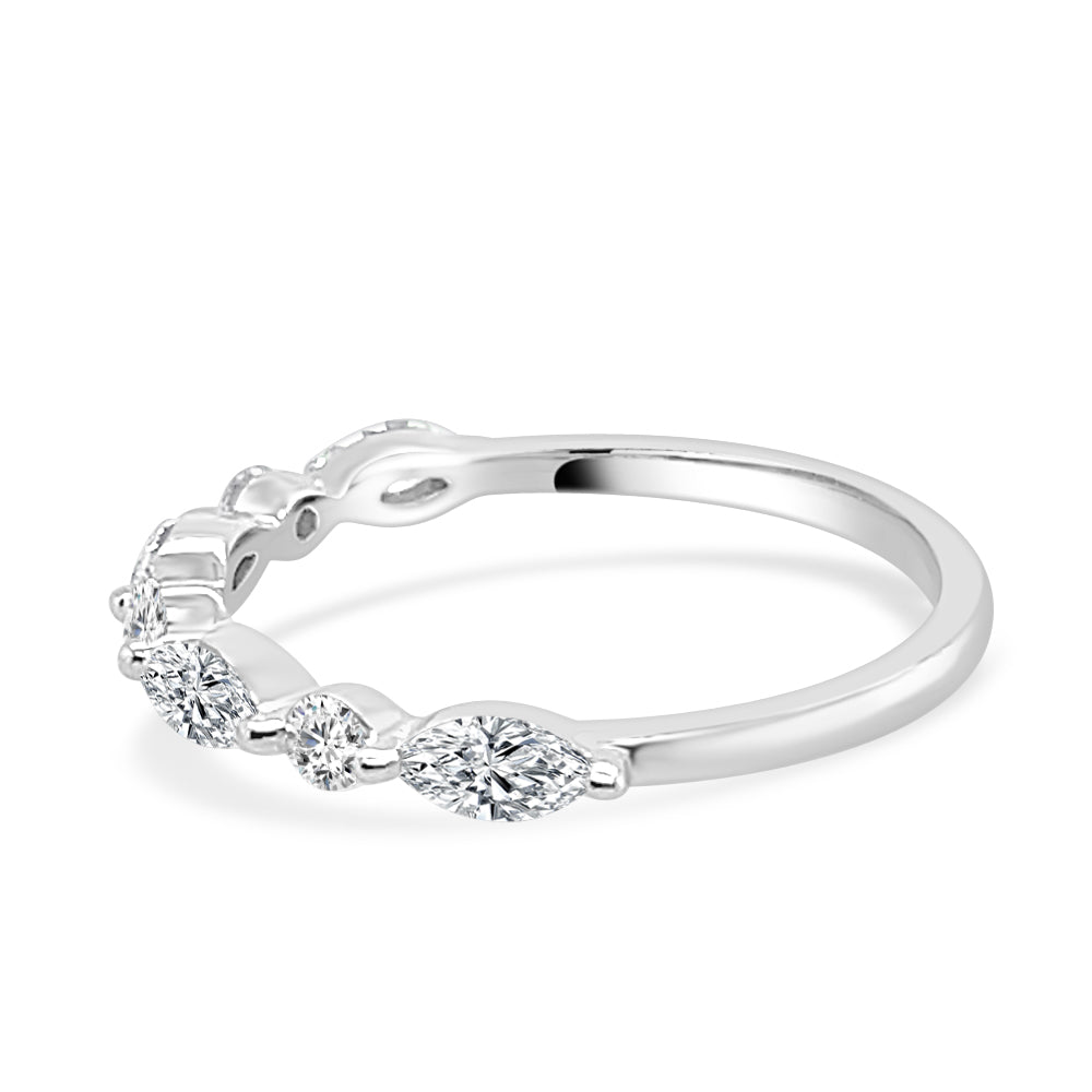 14K White Gold Natural Diamond Wedding Band with Shared Prong Round and Marquise Shapes - 0.67 Carat