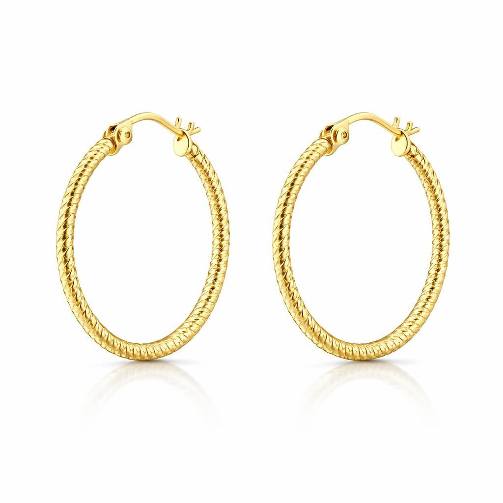 14 Karat Yellow Gold Diamond Cut Textured Earrings