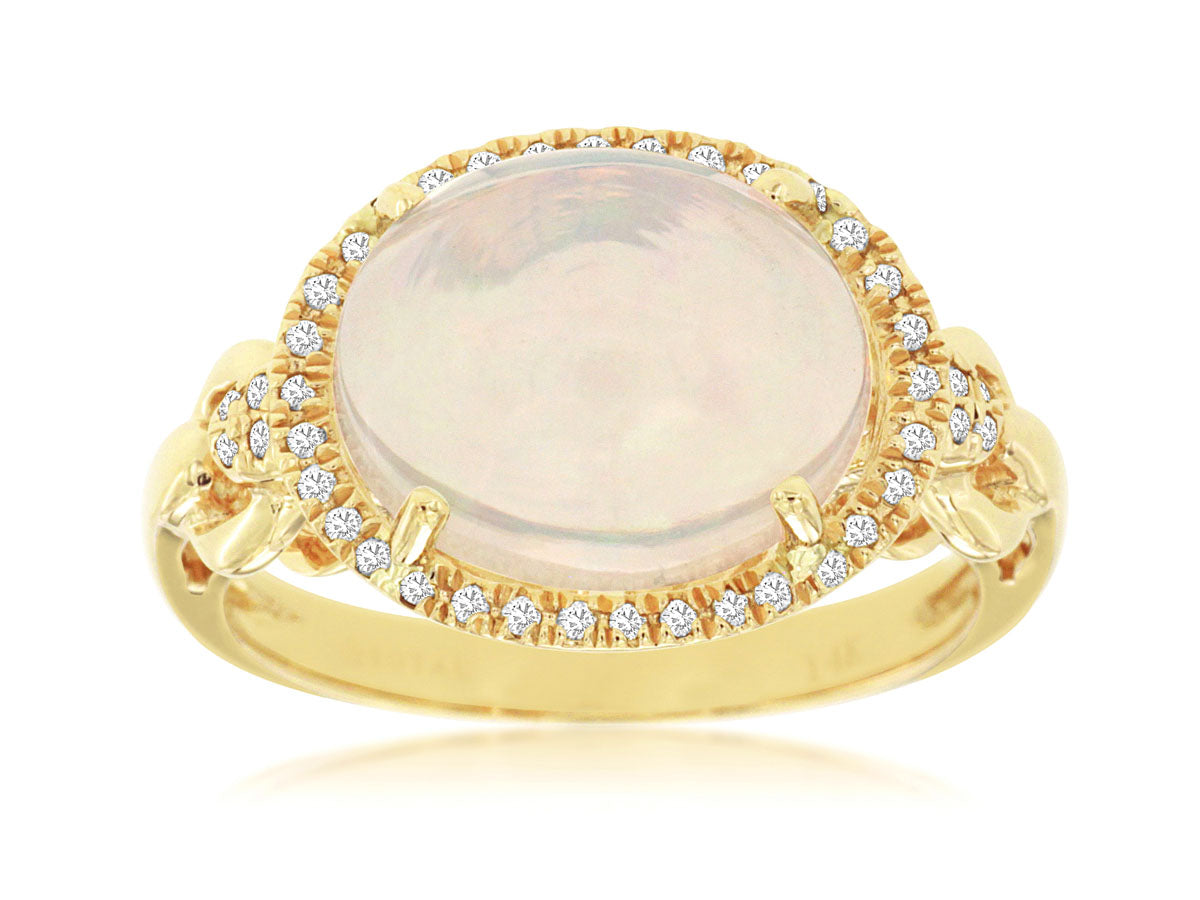 14K Yellow Gold Oval Halo Opal Ring - 3.00 Carats