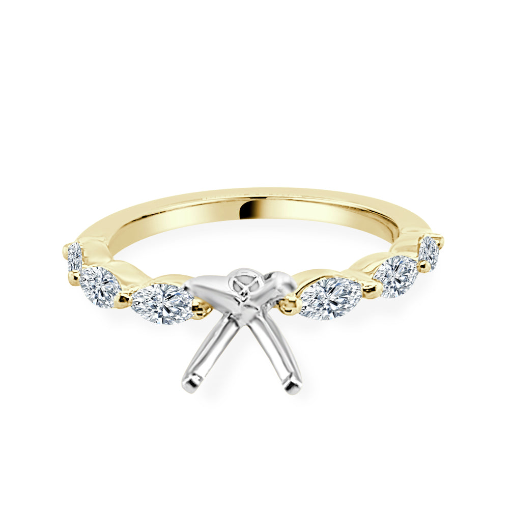 14K Yellow Gold Marquise Diamond Engagement Mounting in East to West Style - 0.53ct Natural Diamond