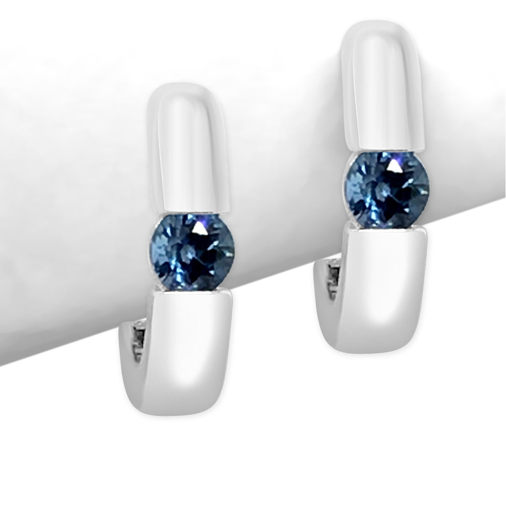 10K White Gold Blue Sapphire Single Stone Huggie Earrings, 0.33 ct
