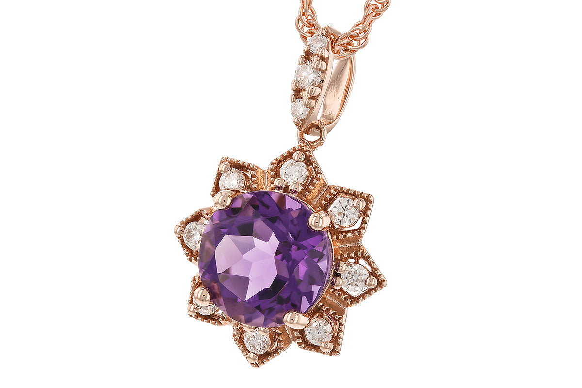 Floral Amethyst Round Shape Necklace in 14 Karat Rose Gold - 1.70 Carats
