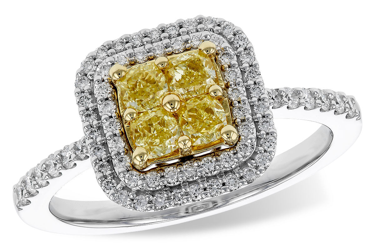Sure! How about Gorgeous 14 Karat Two-Tone Double Halo Ring with Fancy Yellow Diamond (0.52ct)?