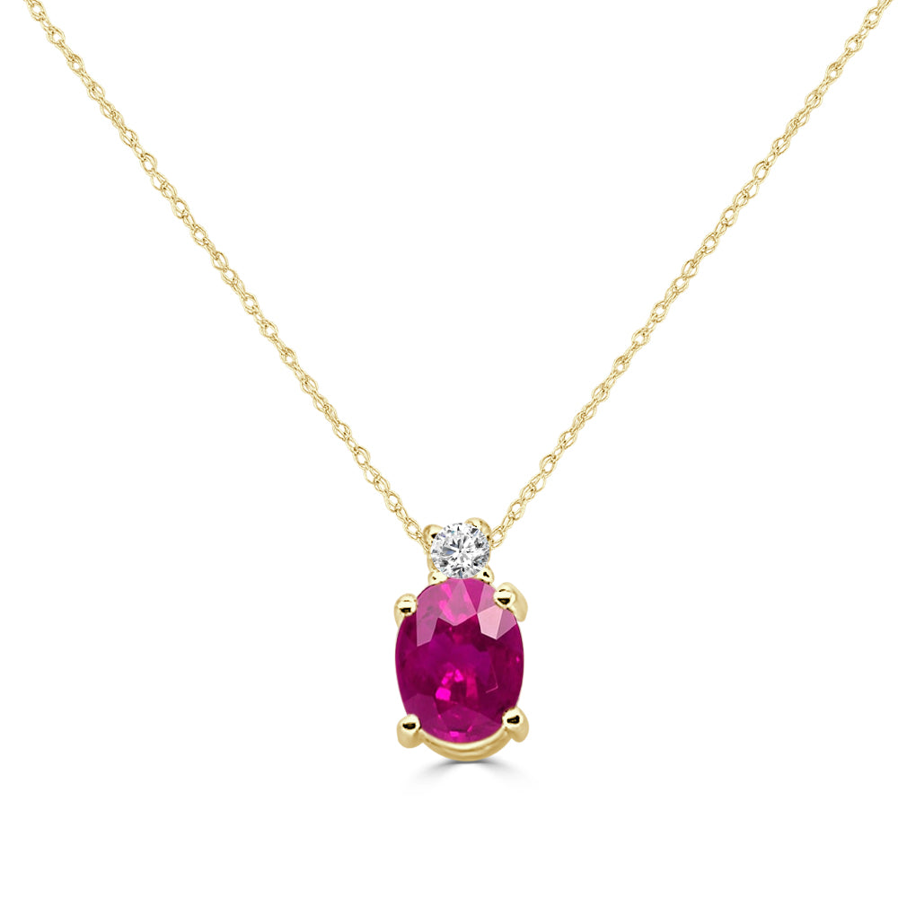 14K Yellow Gold Diamond and Ruby Oval Slide Necklace - 1.50 Carats