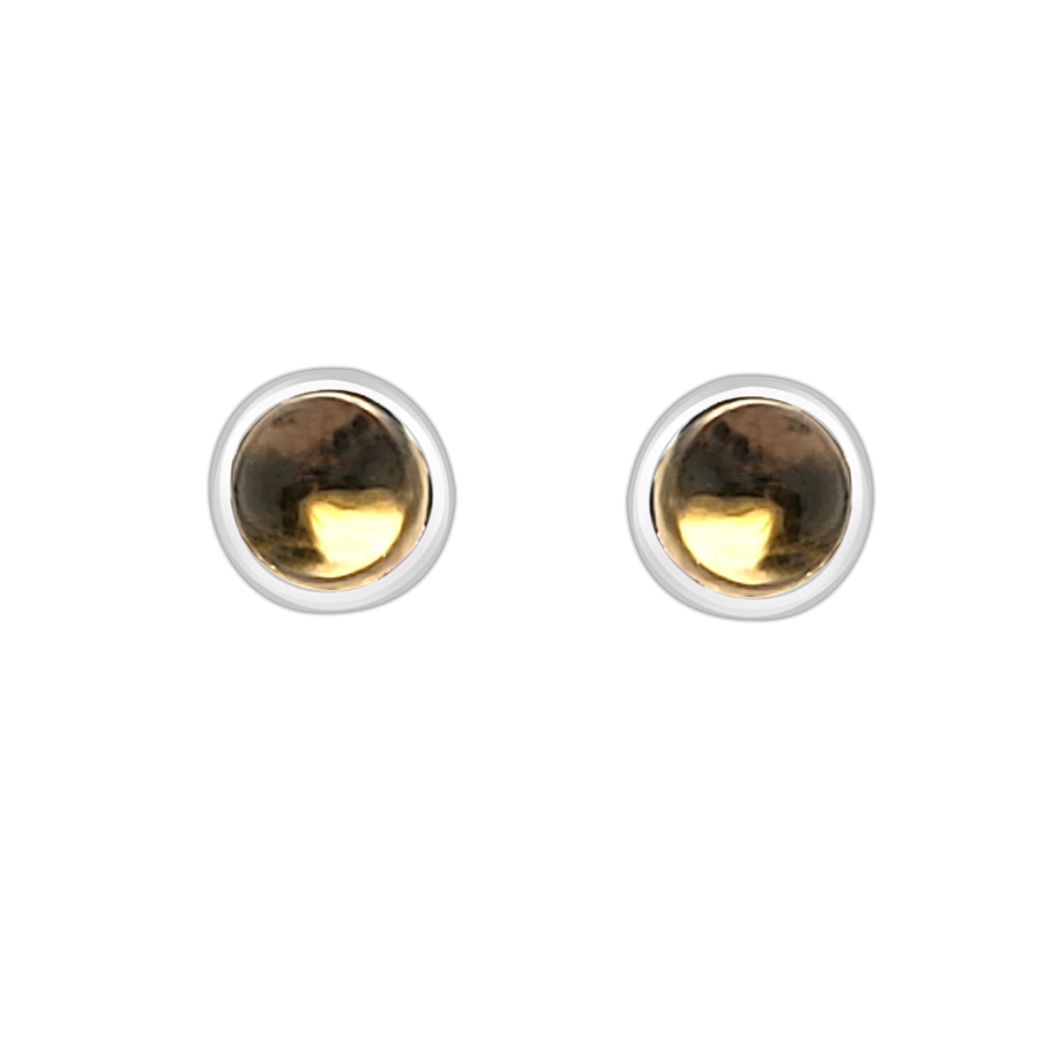 Sterling Silver Citrine Bezel Set Cabochon Earrings - Round Shape 1.18