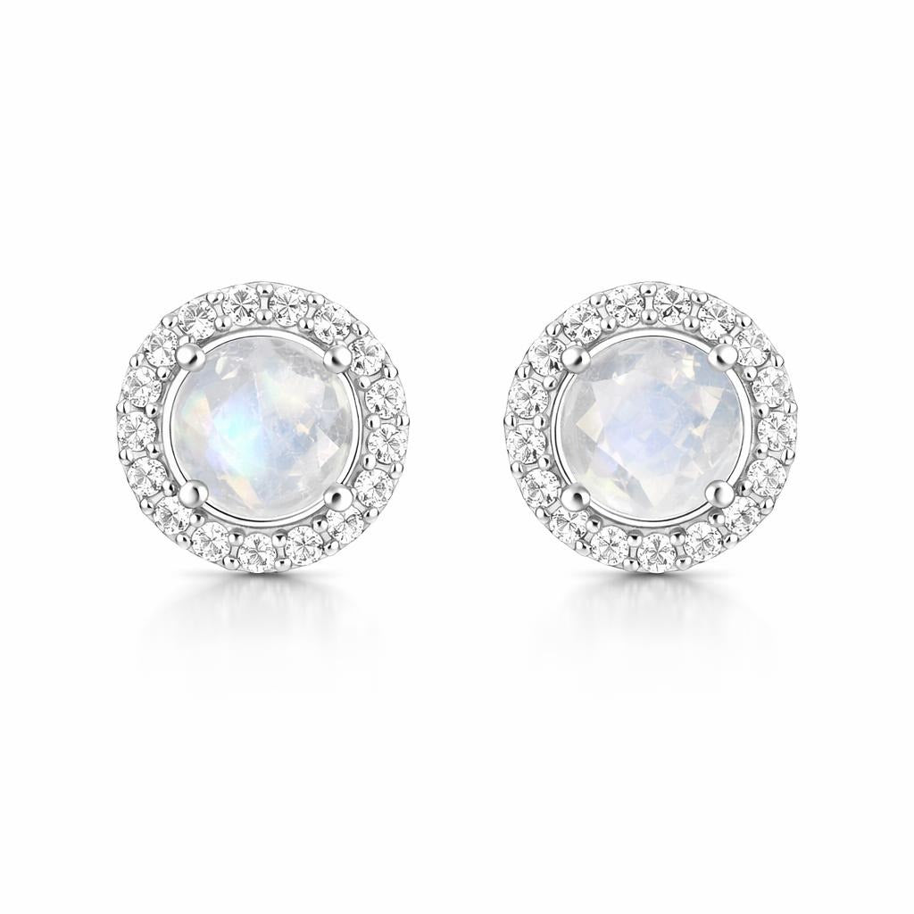 Rainbow Moonstone & White Topaz Studs
