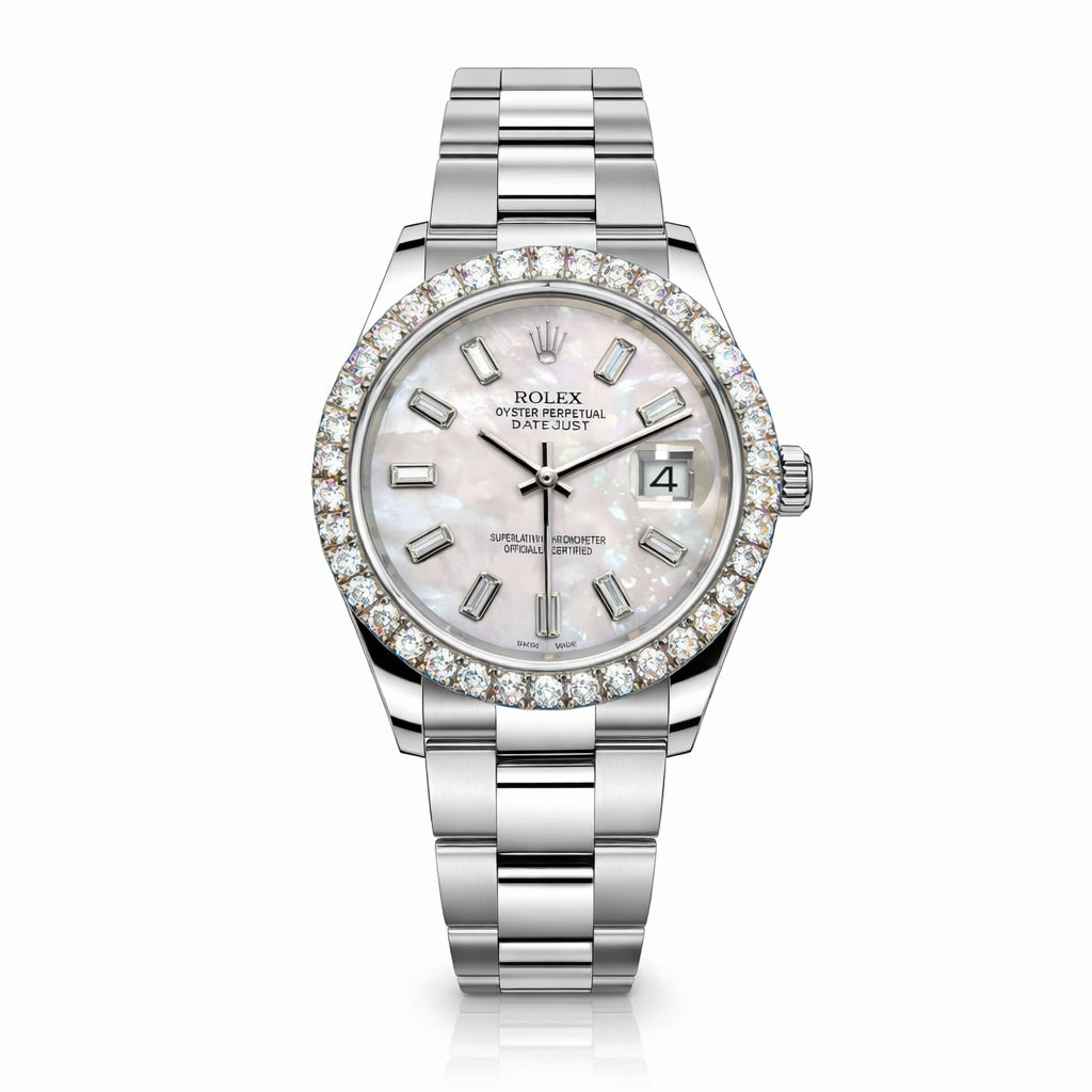 Preloved Stainless Steel Rolex Date Just 36MM Aftermarket Bezel and Dial with Natural Diamond Accent - 2.66 Carats