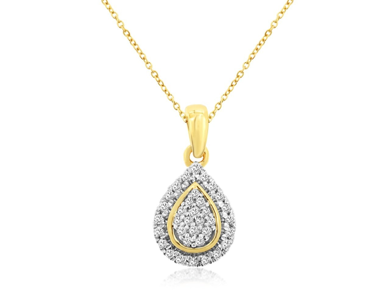 Pear Shaped Diamond Cluster Halo Necklace in 14K Yellow Gold with 0.11ct Round Natural Diamond