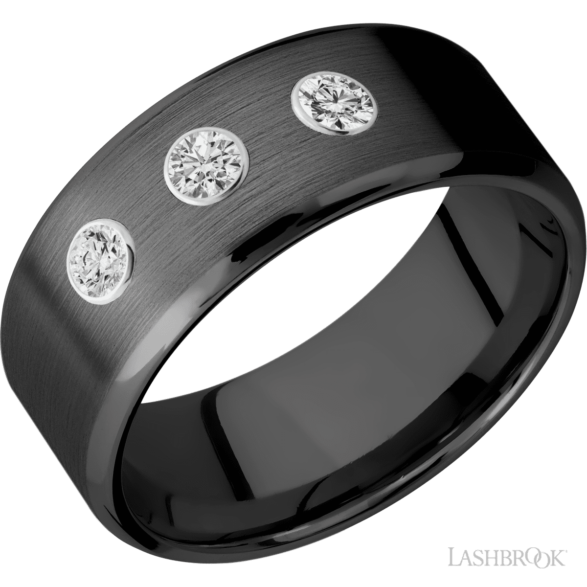 Zirconium Wedding Band with Bvld 3 Stone Sz 10, Lab Diamond 0.30 ct
