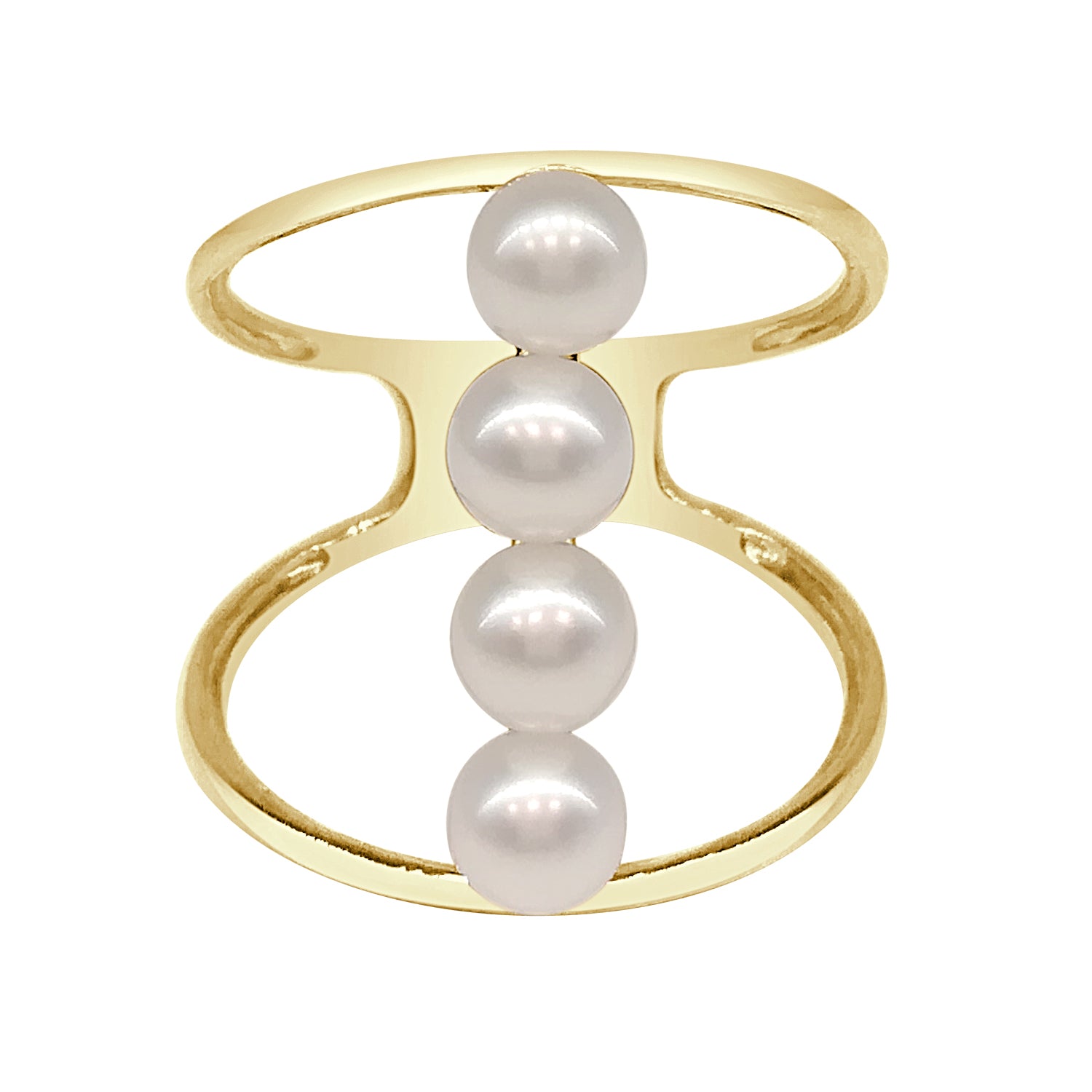 Open Circle Pearl Ring in 14 Karat Yellow Gold