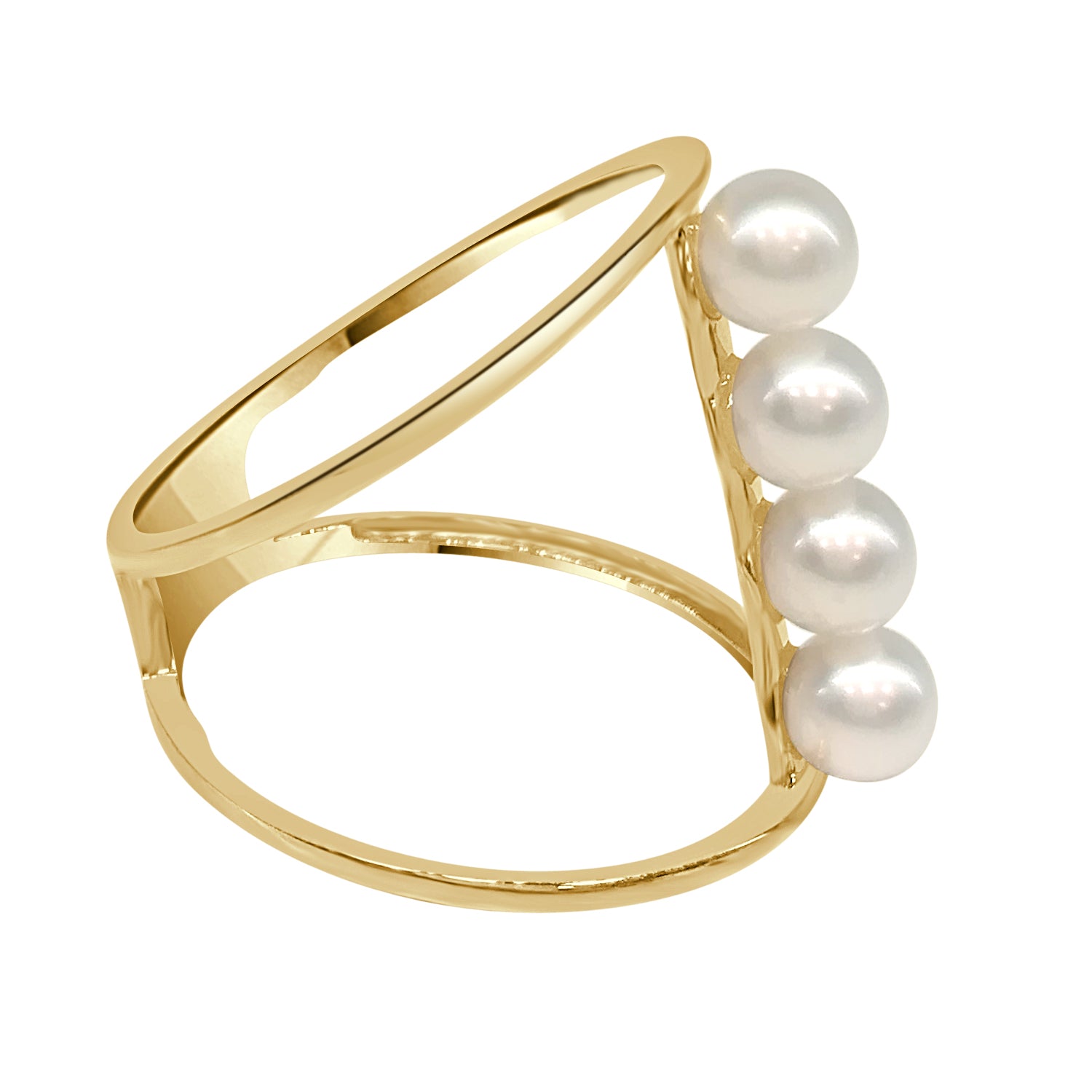 Open Circle Pearl Ring in 14 Karat Yellow Gold