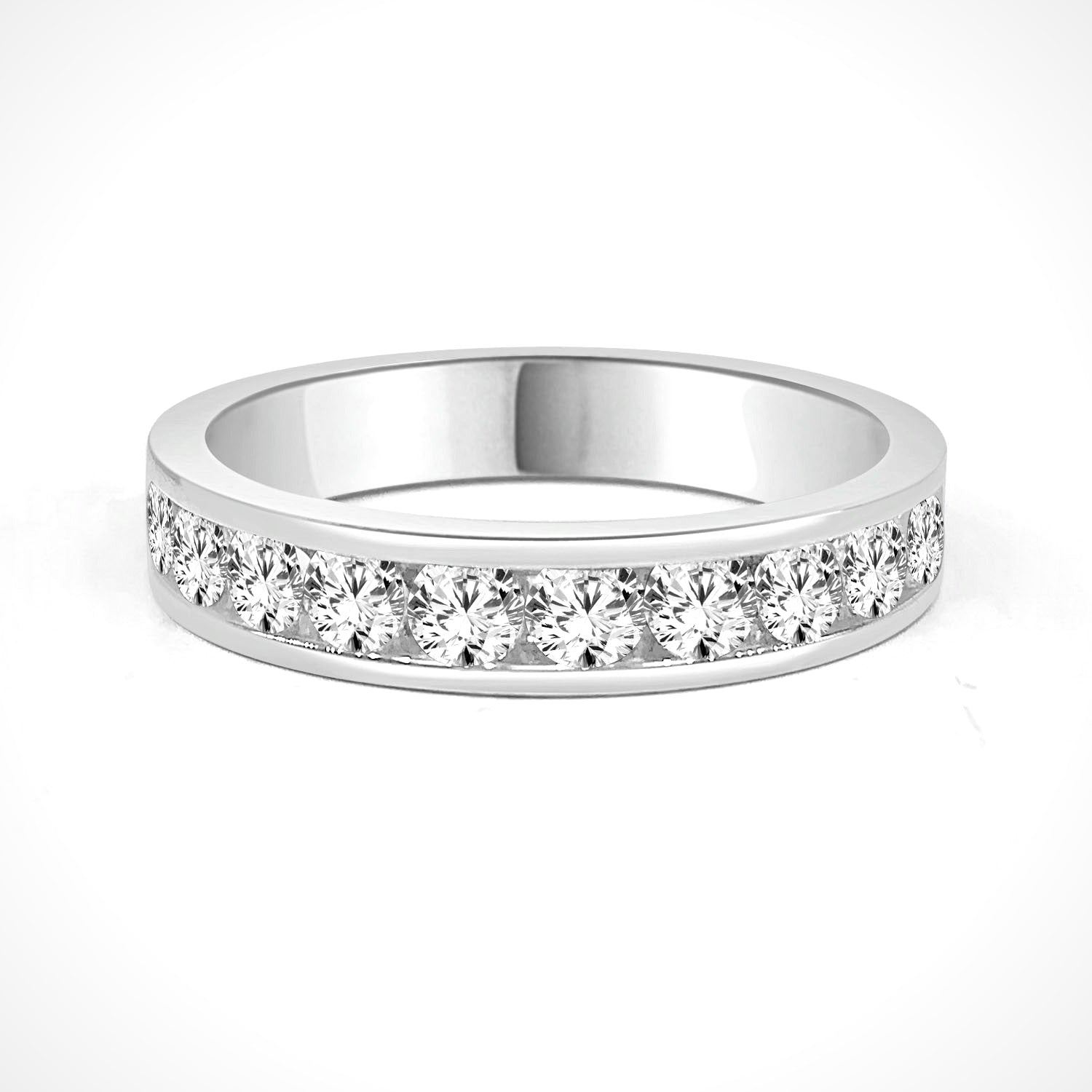 1.00 Carat Round Natural Diamond Wedding Band in 14 Karat White Gold