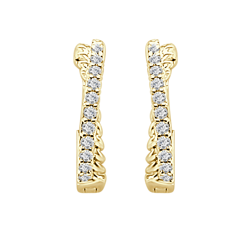 10K Yellow Gold Braided Diamond Twist Huggie Earrings with Natural Round 0.16 ct Diamond