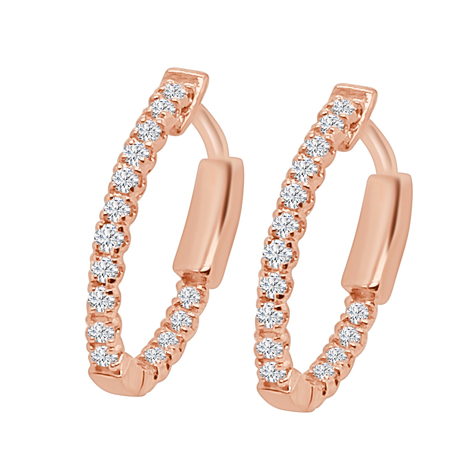 14 Karat Rose Gold Inside Out Oval Earrings with Natural Diamond 0.49 Carats
