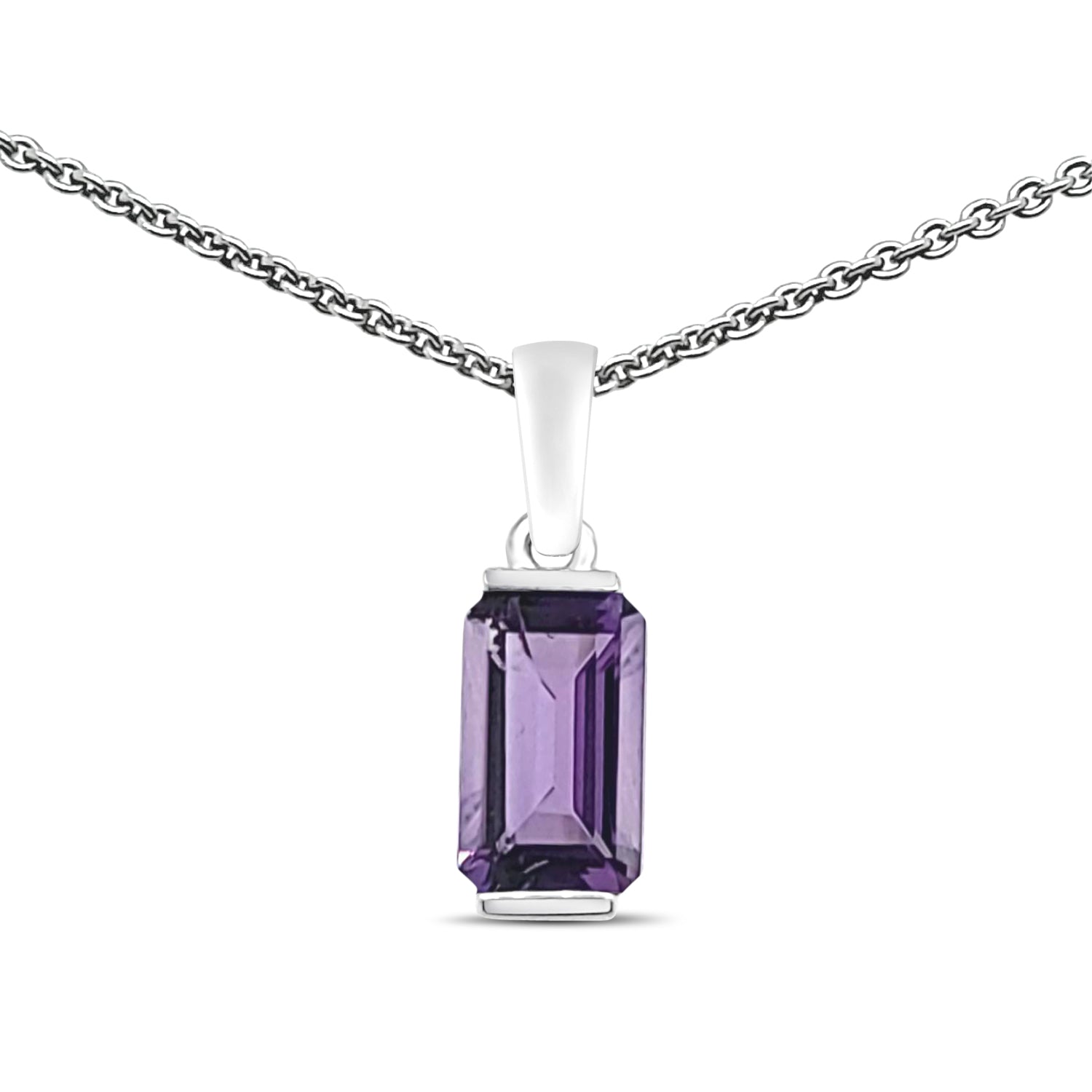 14K White Gold Half Bezel Drop Amethyst Necklace - 1.12 Carat