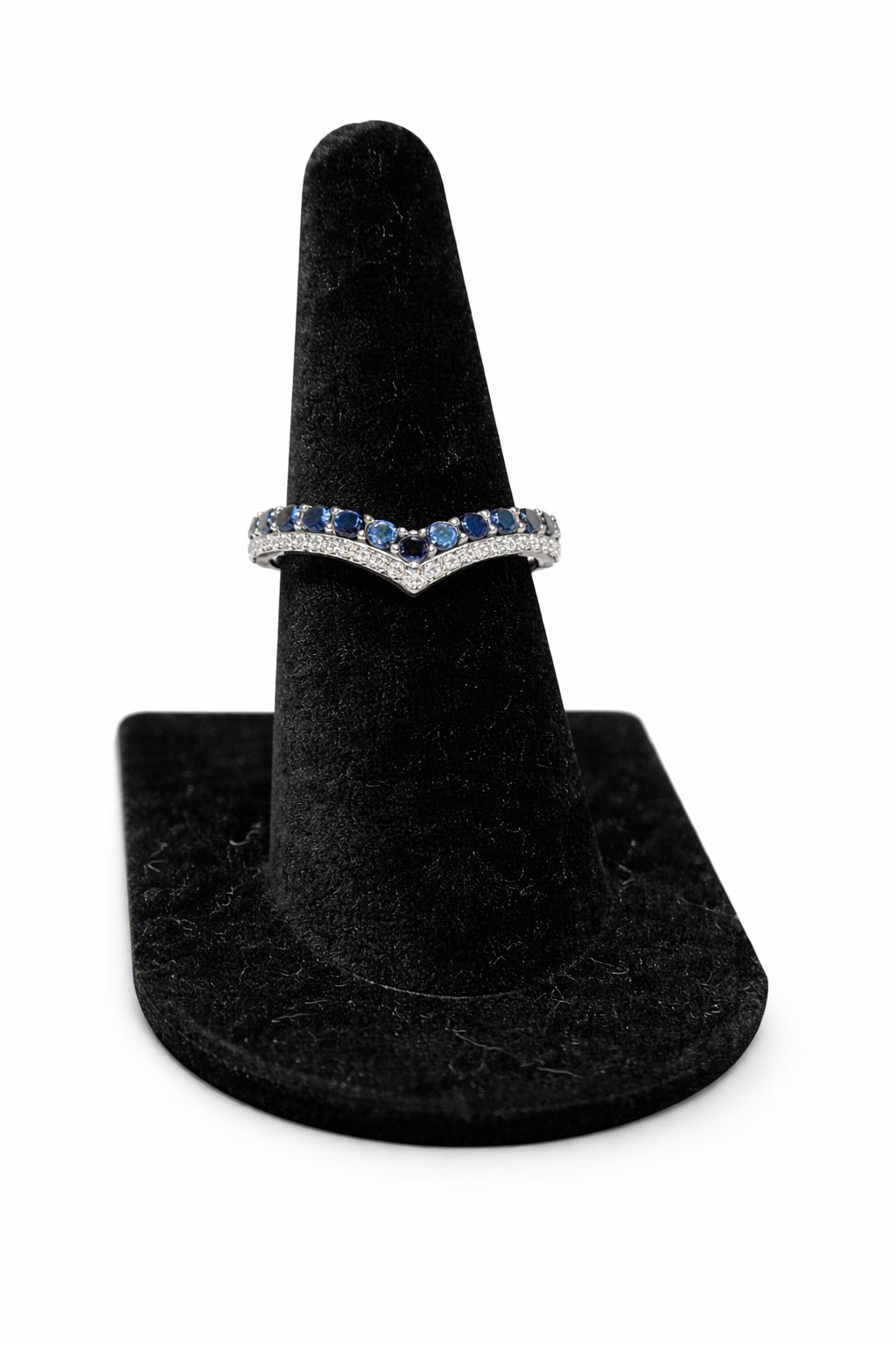Contoured Blue Sapphire Round Shape Wedding Band in 14 Karat White Gold - 0.37 Carats