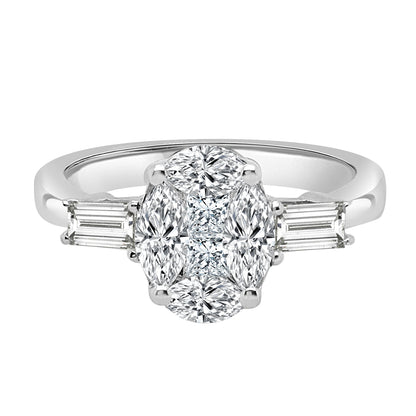 18 Karat White Gold Oval and Baguette Mosaic Diamond Ring - 1.04 Carats