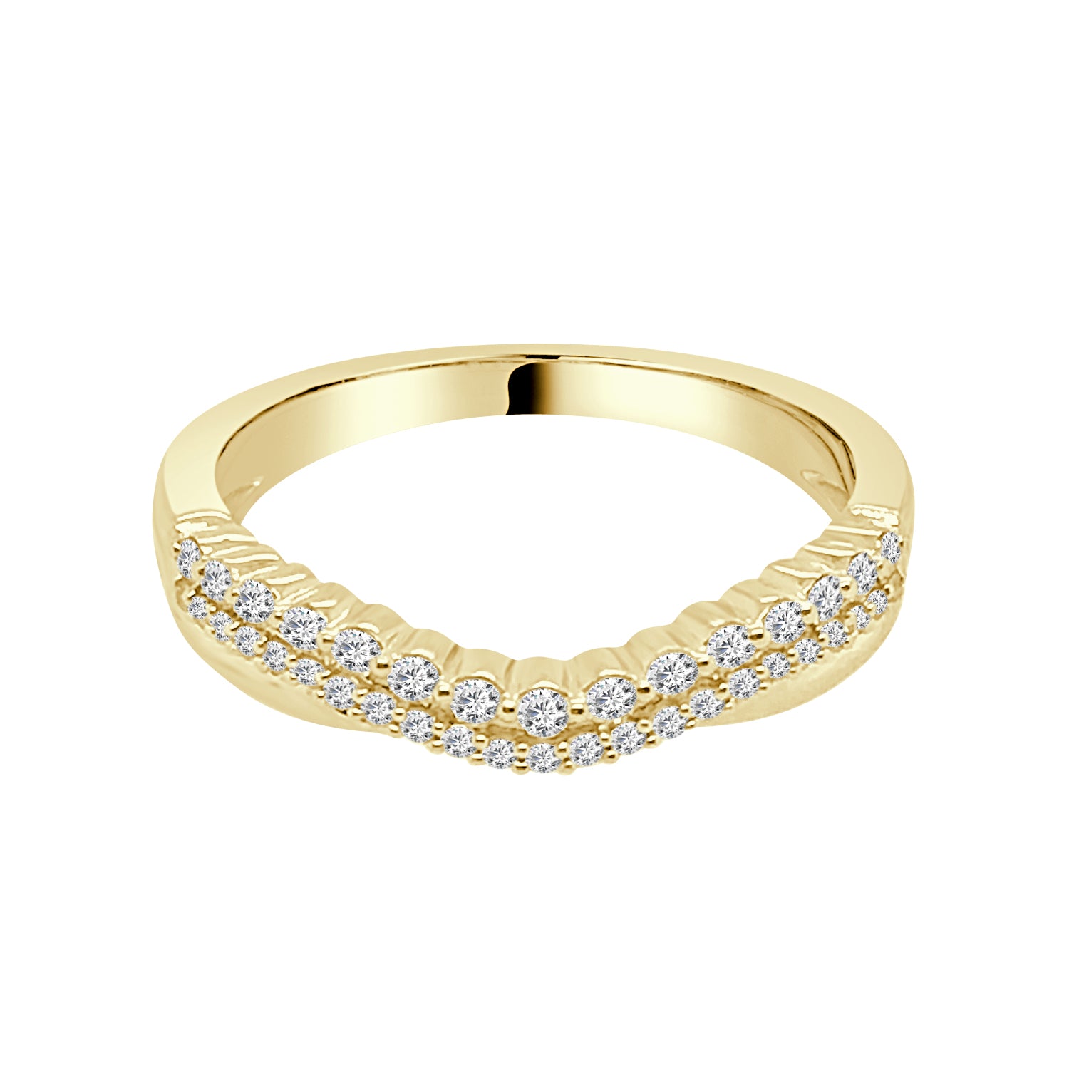 Curved 14 Karat Yellow Gold Wedding Band with Natural Diamond 0.25 ct