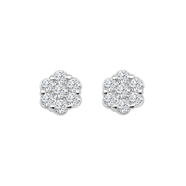 10 Karat White Gold Cluster Earrings with Natural Diamond 0.25 Carats