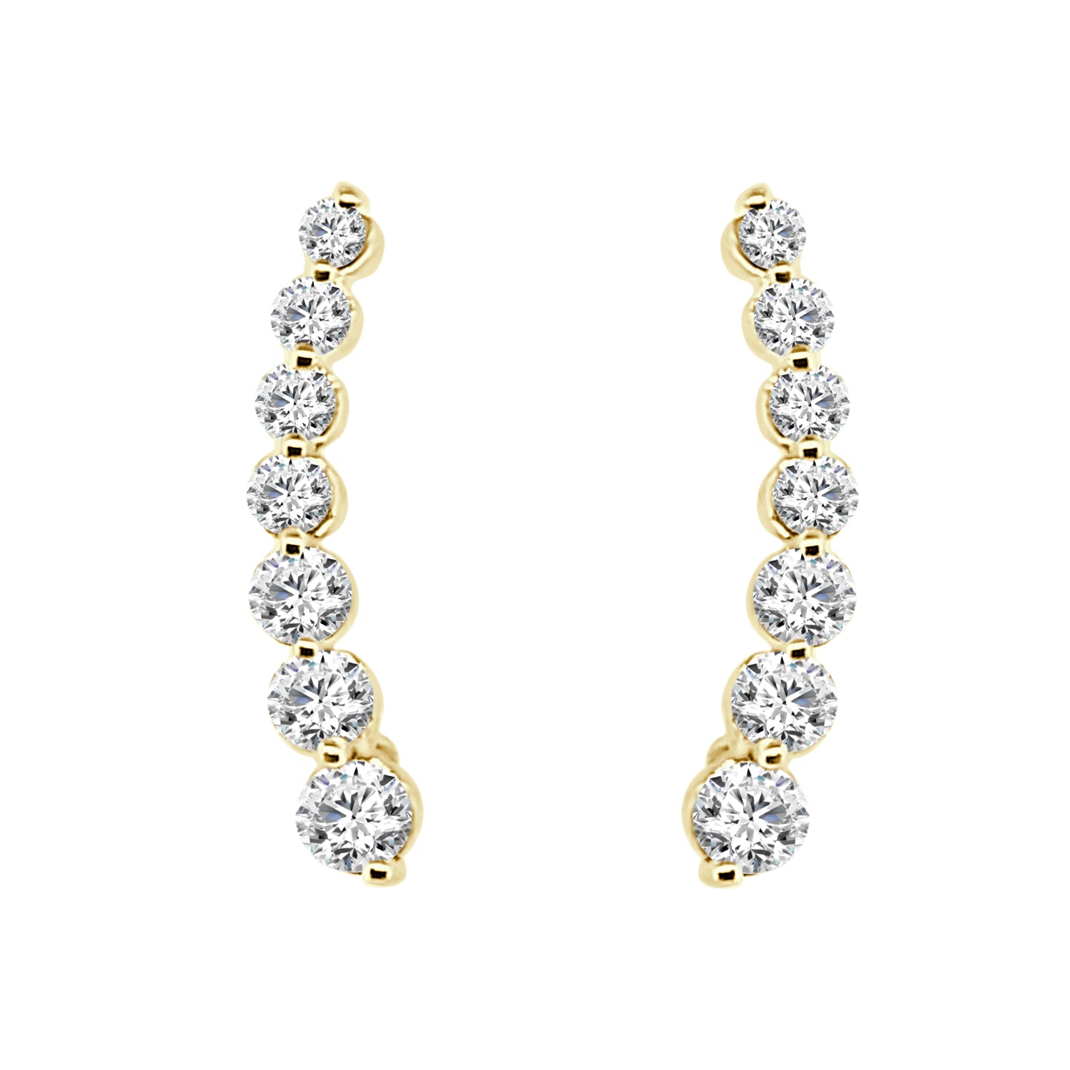 14K Yellow Gold Graduated Ear Climber Earrings with Natural Diamond (0.53 ct)
