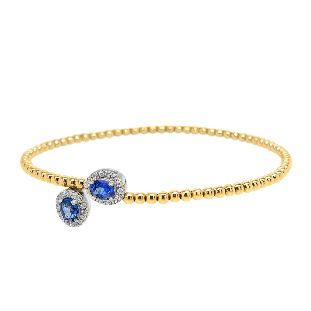 Oval Diamond and Sapphire Wrap Bangle - 14 Karat Two-Tone Bracelet with Blue Sapphire (1.07 ct)