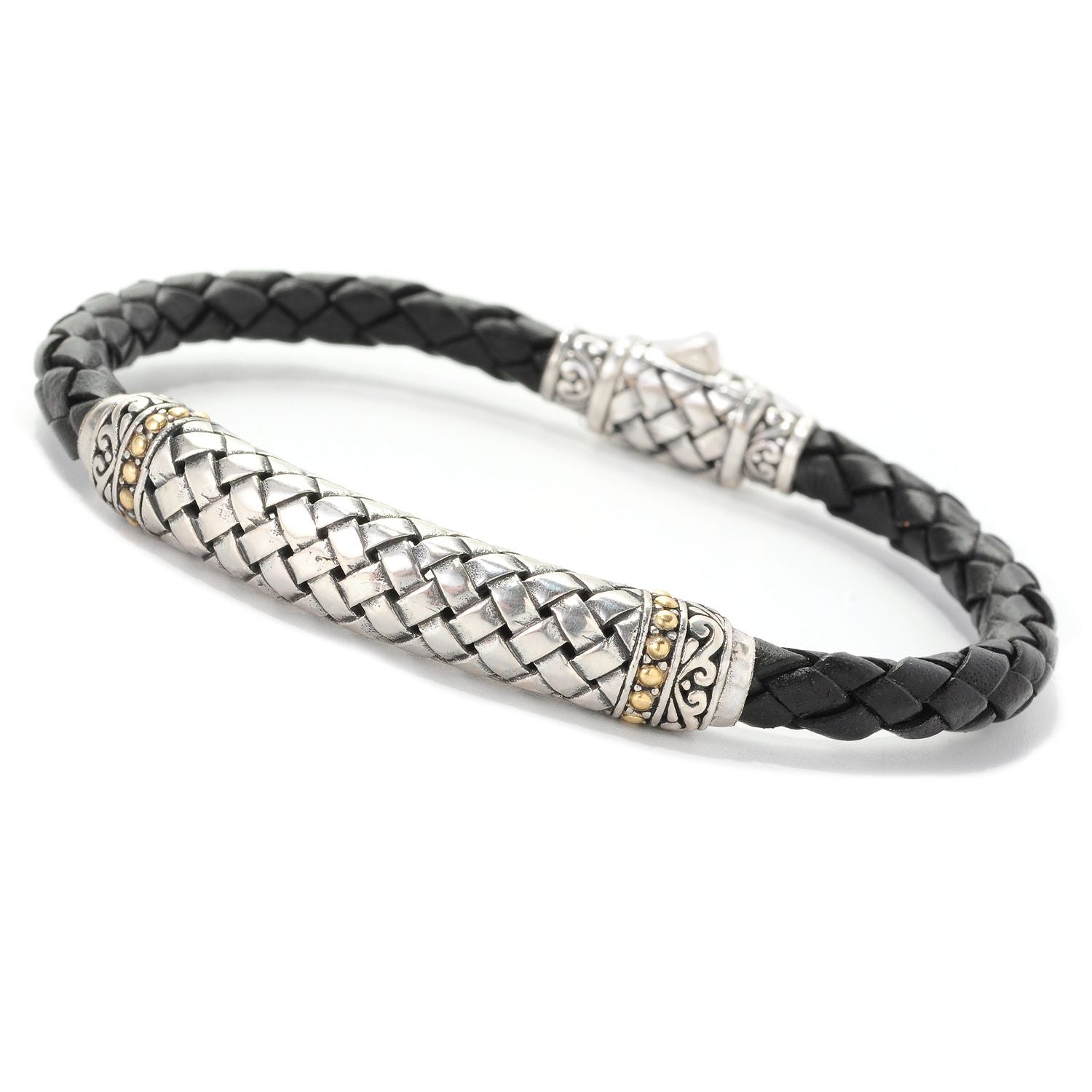 18K &amp; Sterling Silver Basket Weave Braided Men&