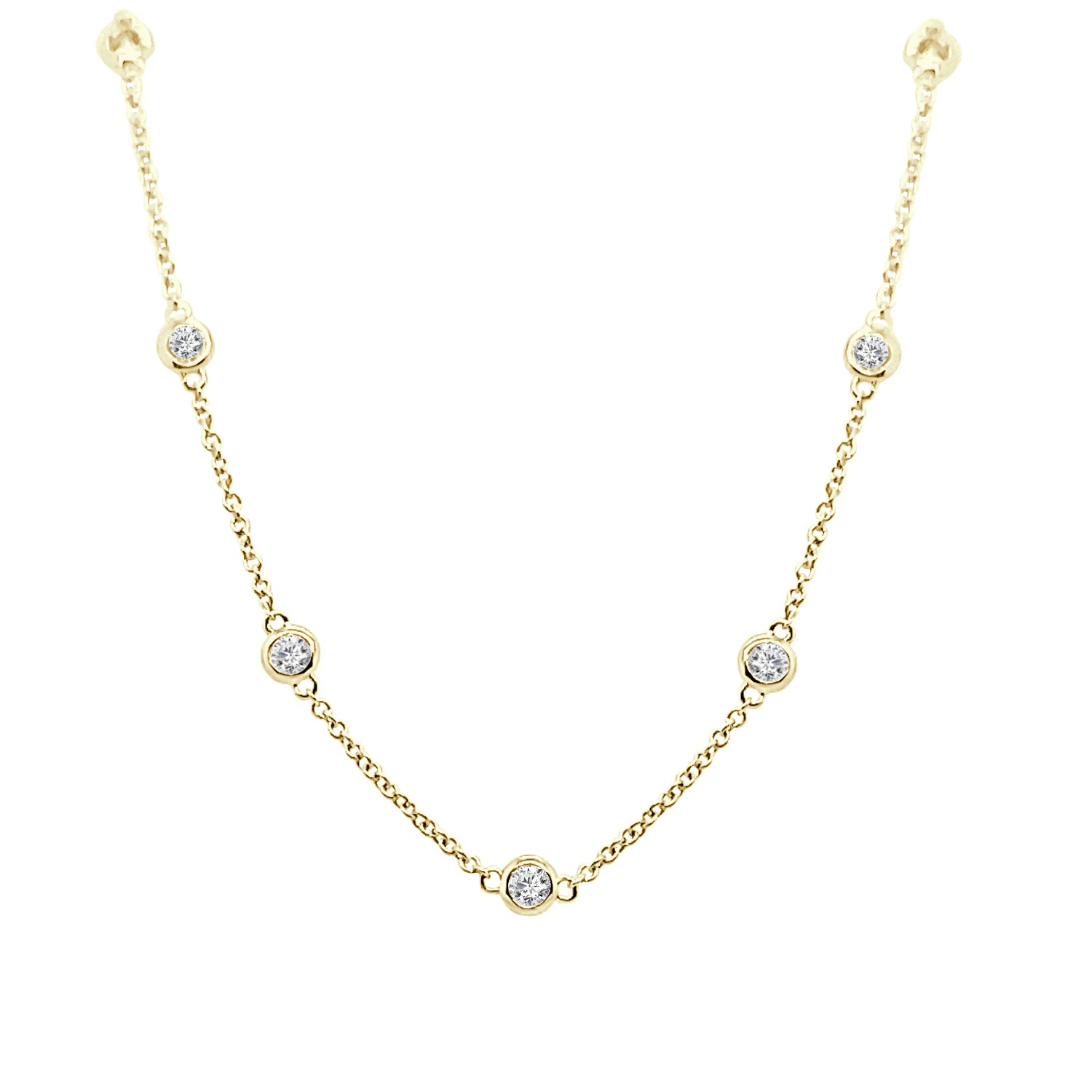 14 Karat Yellow Gold Bezel Necklace with 0.94 Carat Natural Diamond
