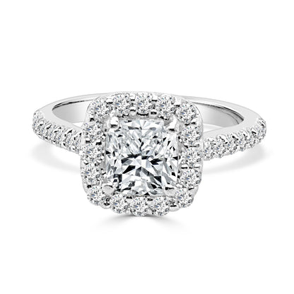 14K White Gold Cushion-Cut Natural Diamond Engagement Ring with 0.91 Carat Total Weight