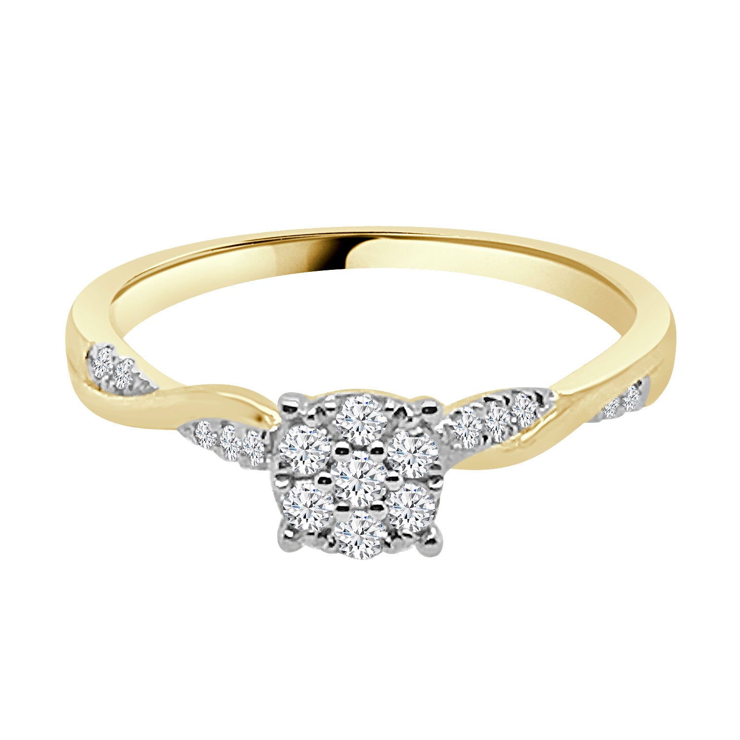 10 Karat Yellow Gold Natural Diamond Cluster Twist Engagement Ring - 0.25 Carat