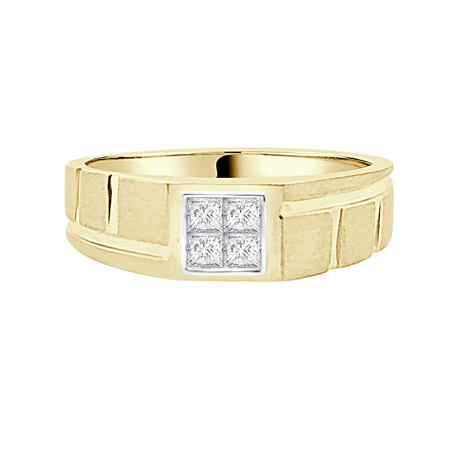 10K Yellow Gold Notched Square Bezel Wedding Band with 0.33ct Natural Princess Cut Diamond