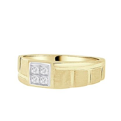10K Yellow Gold Notched Square Bezel Wedding Band with 0.33ct Natural Princess Cut Diamond