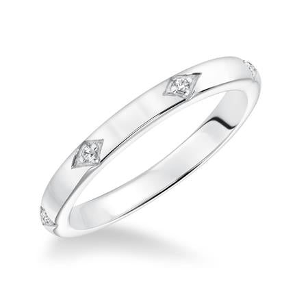14 Karat White Gold Wedding Band Featuring Natural 0.04 Carat Diamond