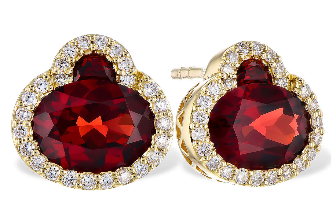 14K Yellow Gold Garnet Oval Earrings - 2.85 Carats