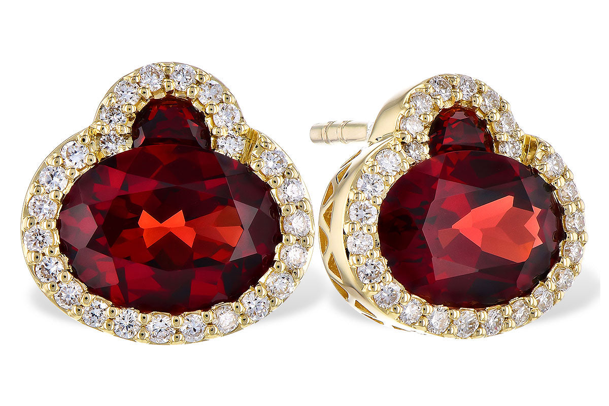 14K Yellow Gold Garnet Oval Earrings - 2.85 Carats