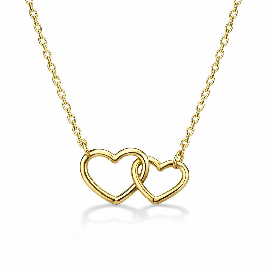 Interlocked Hearts Stationary Pendant Necklace