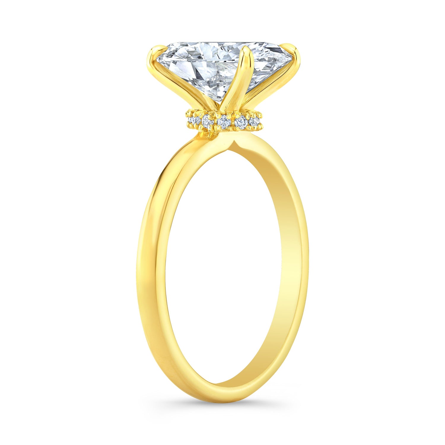 14K Yellow Gold Hidden Halo Oval Engagement Ring with 2.09ct Lab Diamond