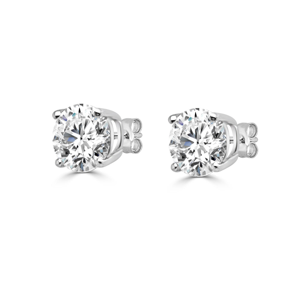 1.00 Carat Round Natural Diamond Solitaire Studs in 14 Karat White Gold with 4 Prong Setting