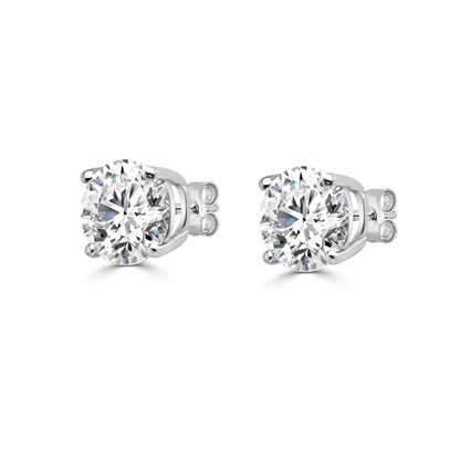 1.00 Carat Round Natural Diamond Solitaire Studs in 14 Karat White Gold with 4 Prong Setting