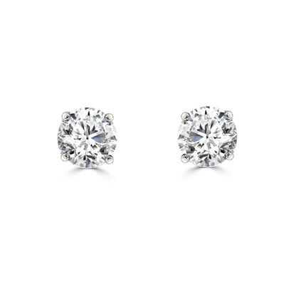 1.00 Carat Round Natural Diamond Solitaire Studs in 14 Karat White Gold with 4 Prong Setting